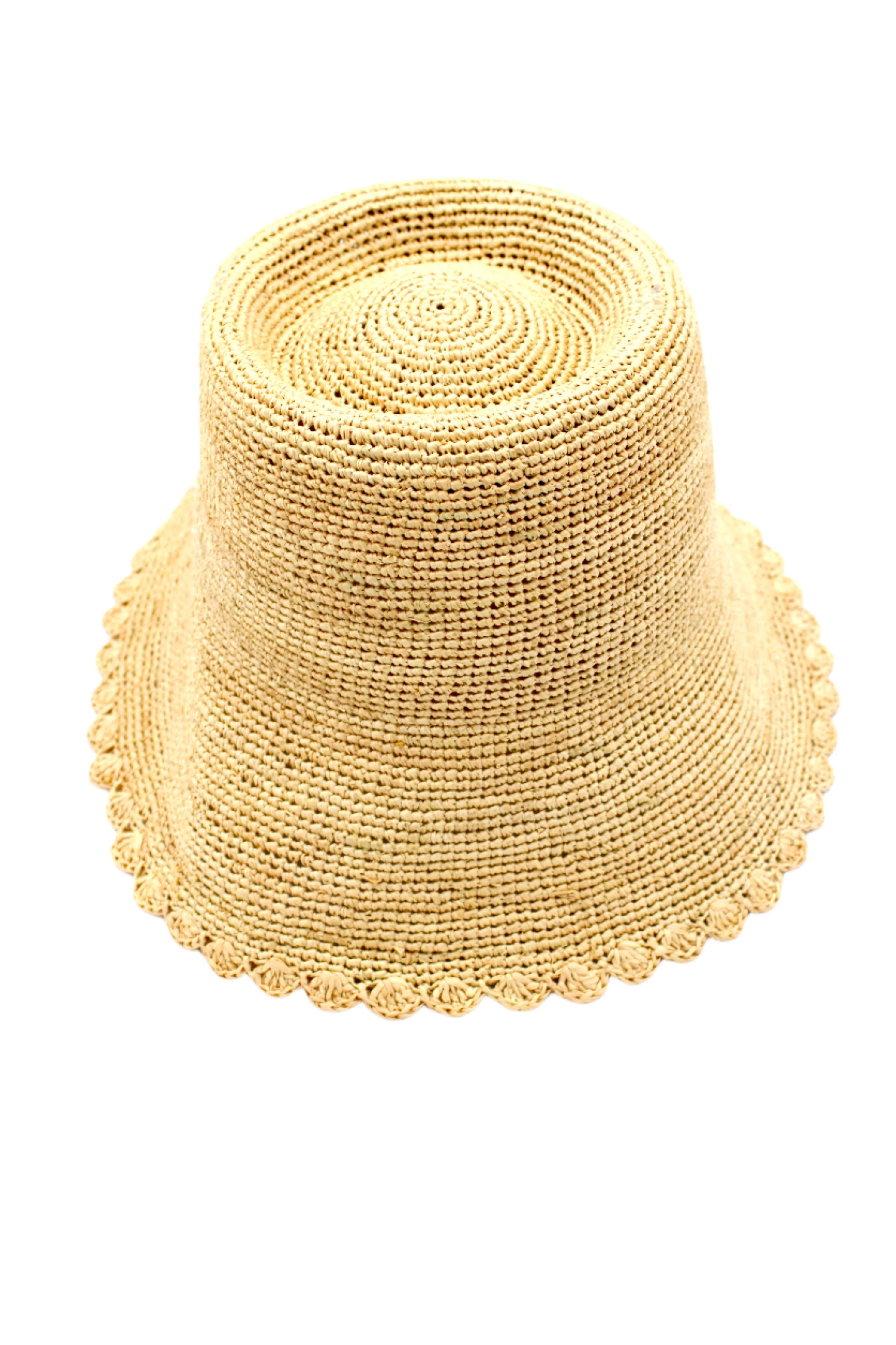 Kate 3" Brim Crochet Bucket Straw Hats with Colored Edge: Fuchsia