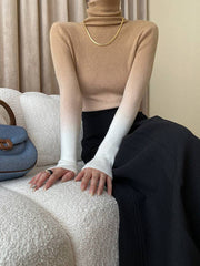 Long Sleeves Skinny Gradient High-Neck Pullovers Sweater Tops: CAMEL / One_size