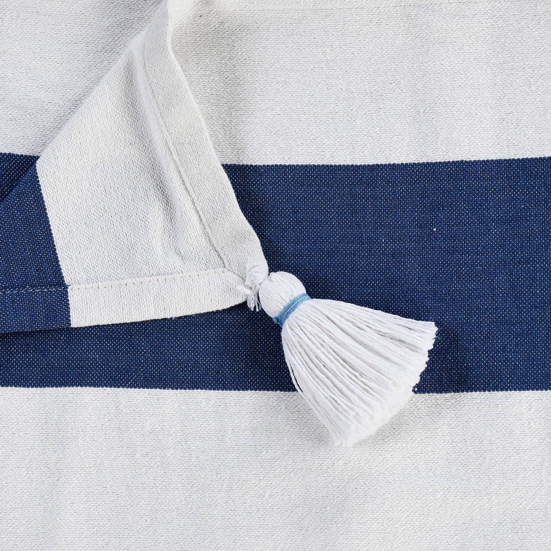 Cabana Striped Throw Blanket with Tassels: Navy Blue