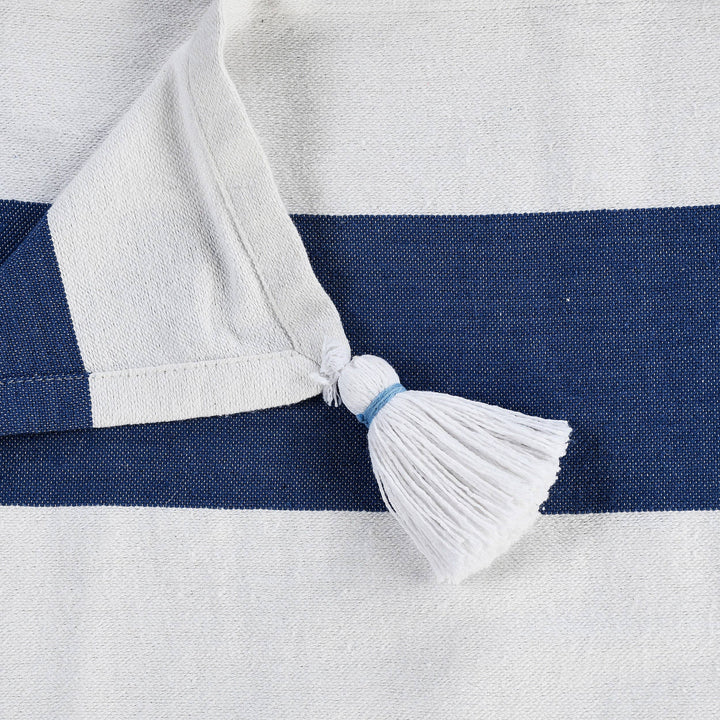 Cabana Striped Throw Blanket with Tassels: Navy Blue