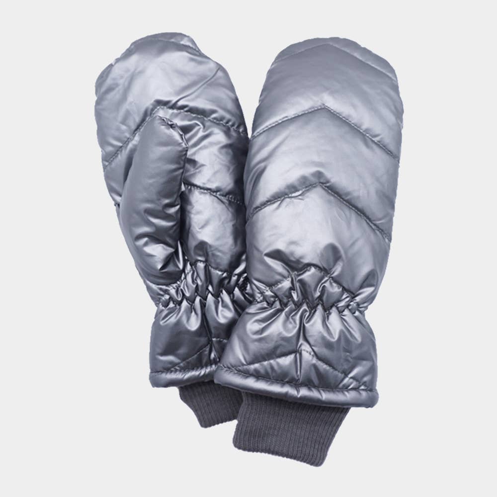 Shiny Puffer Mitten Gloves: Burgundy