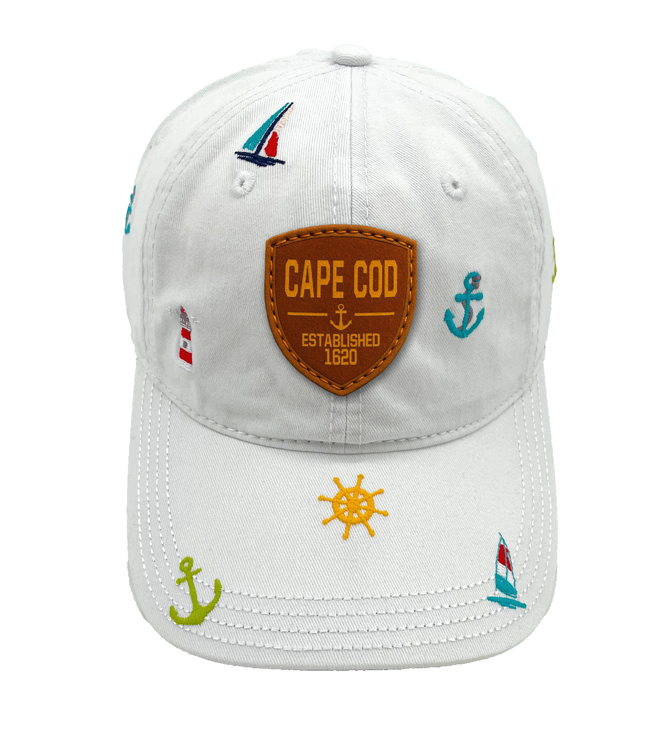 Cape Cod Coastal Embroidered Baseball Cap, Nautical Anchor Sailboat Beach Hat for Ocean Lovers