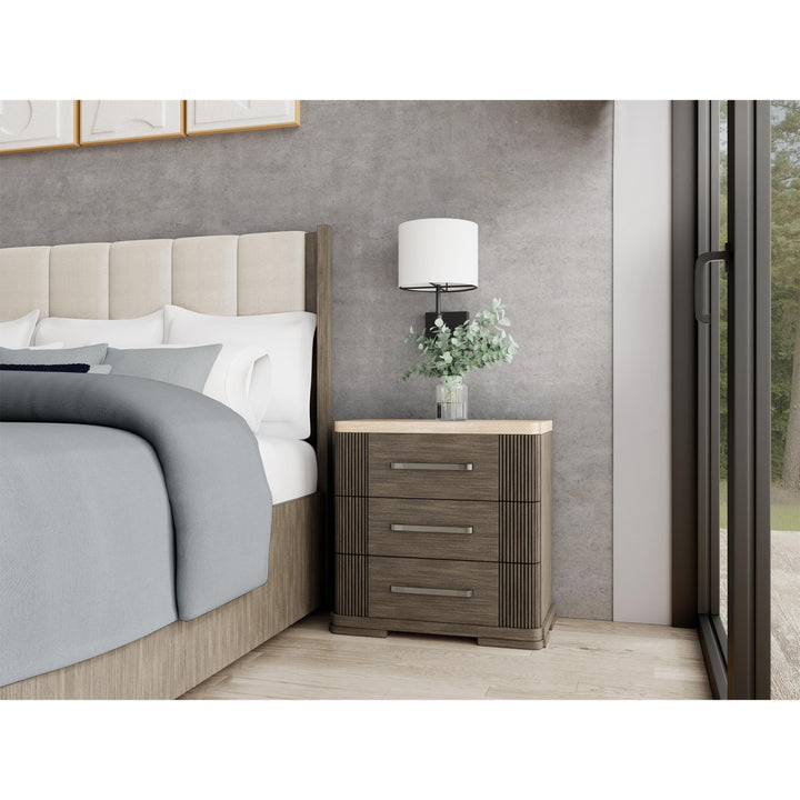 Sariel - Stone Top Three Drawer Nightstand - Dark Brown
