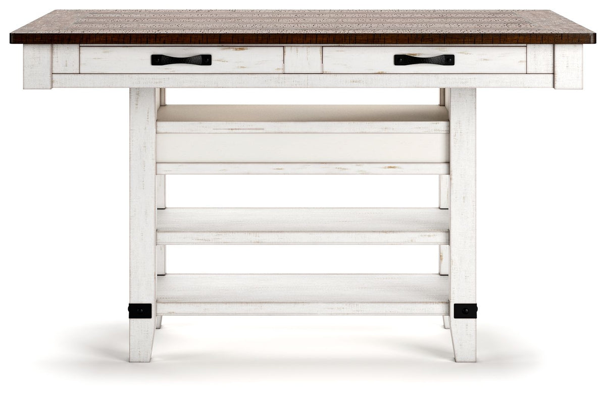 Valebeck - Rect Dining Room Counter Table With Wine Rack - White / Brown