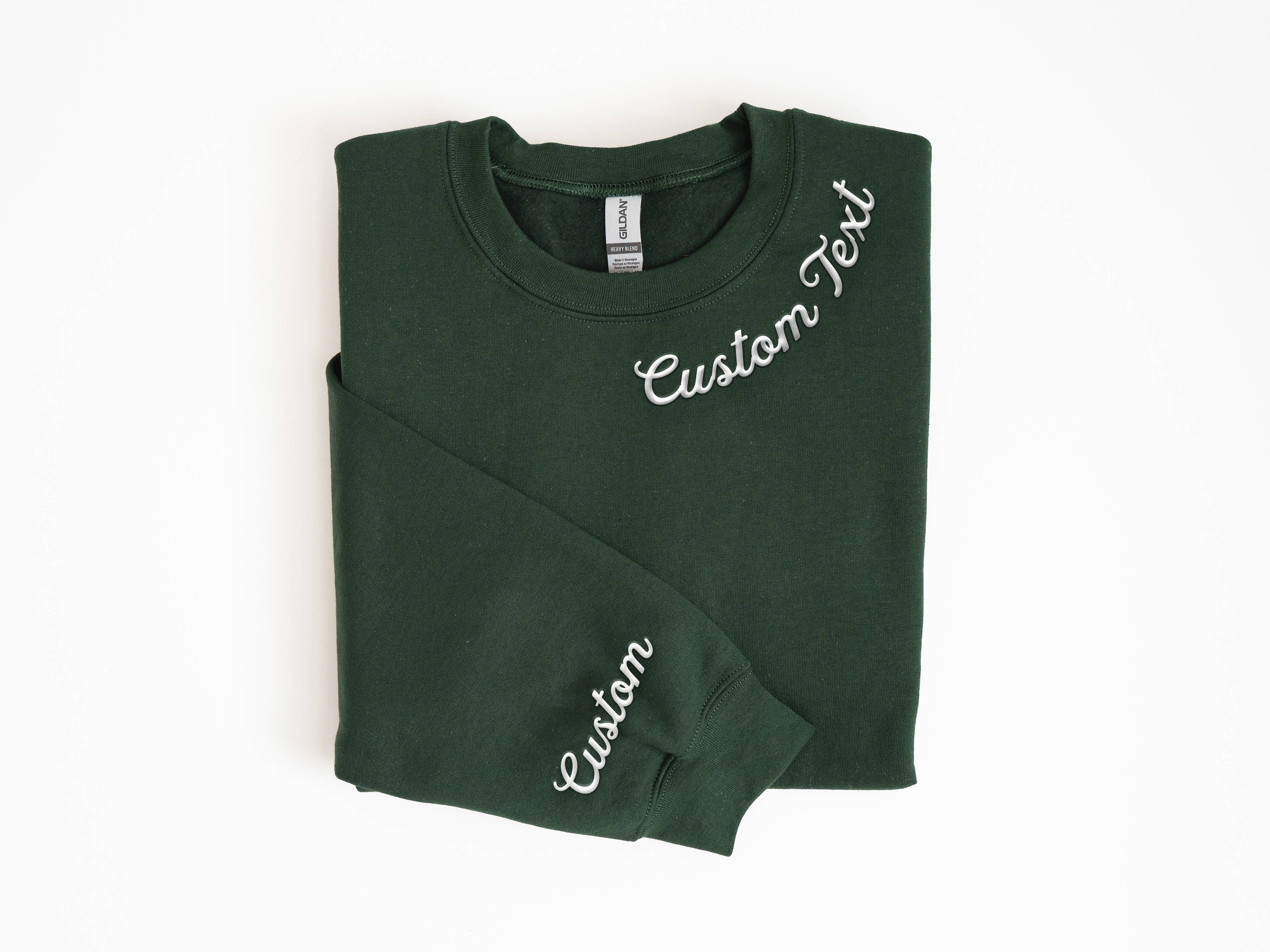CUSTOM Collar & Sleeve Embossed Puff Print Unisex Sweatshirt: Black / White / L