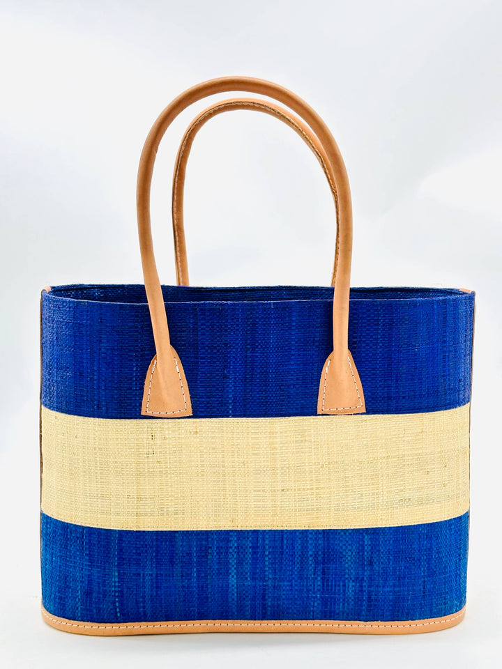 Santorini Color Block Straw Basket Bag Handbag: Small / Black & Coral