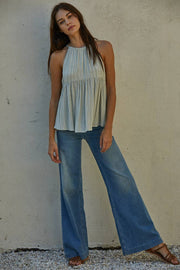 L5593 - Sleeveless Rayon Gauze Halter Top: Pale Mint / L
