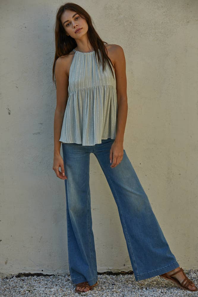 L5593 - Sleeveless Rayon Gauze Halter Top: Pale Mint / L