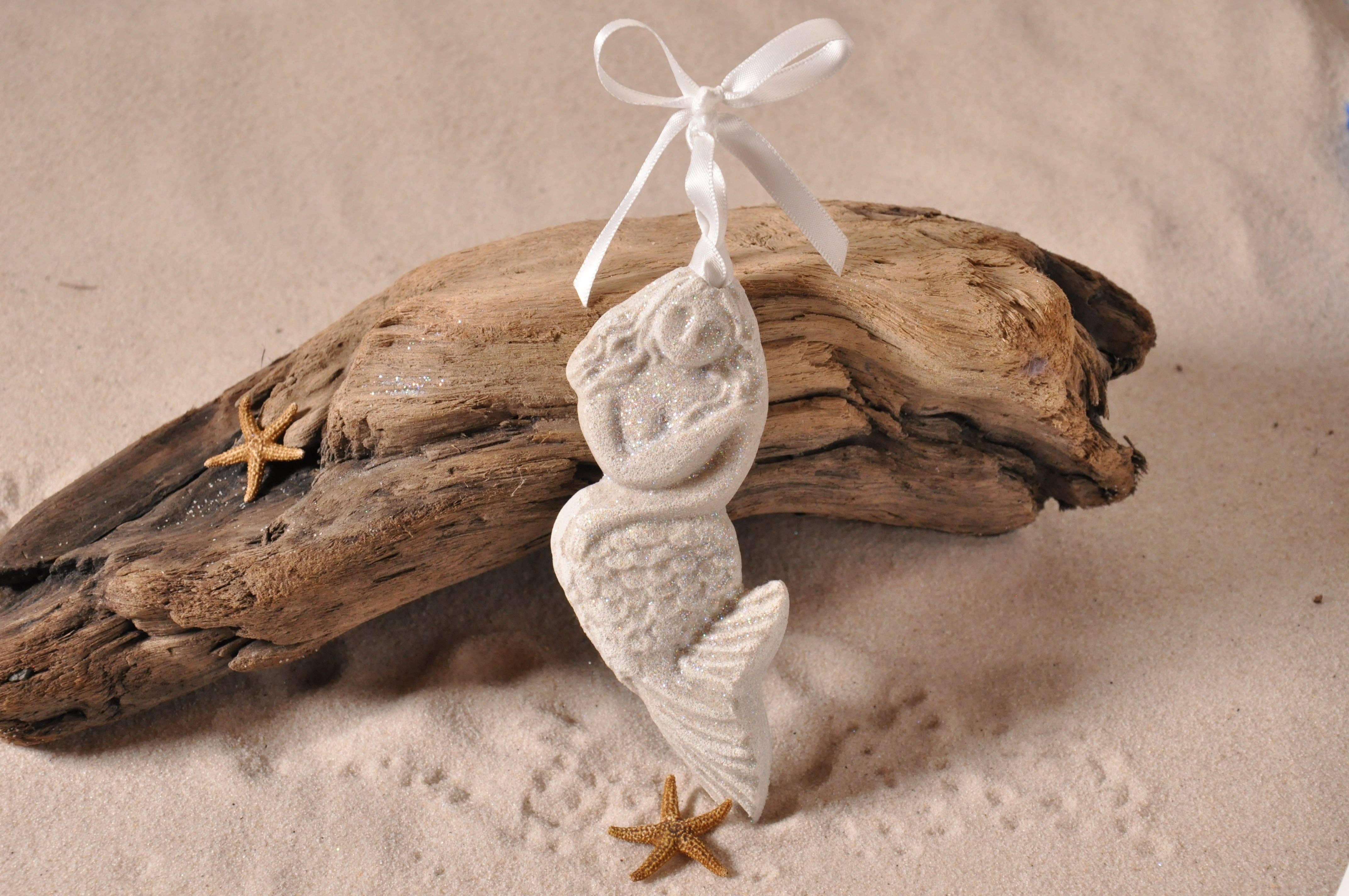 Mermaid Sand Ornament: Aqua Ribbon and Glitter