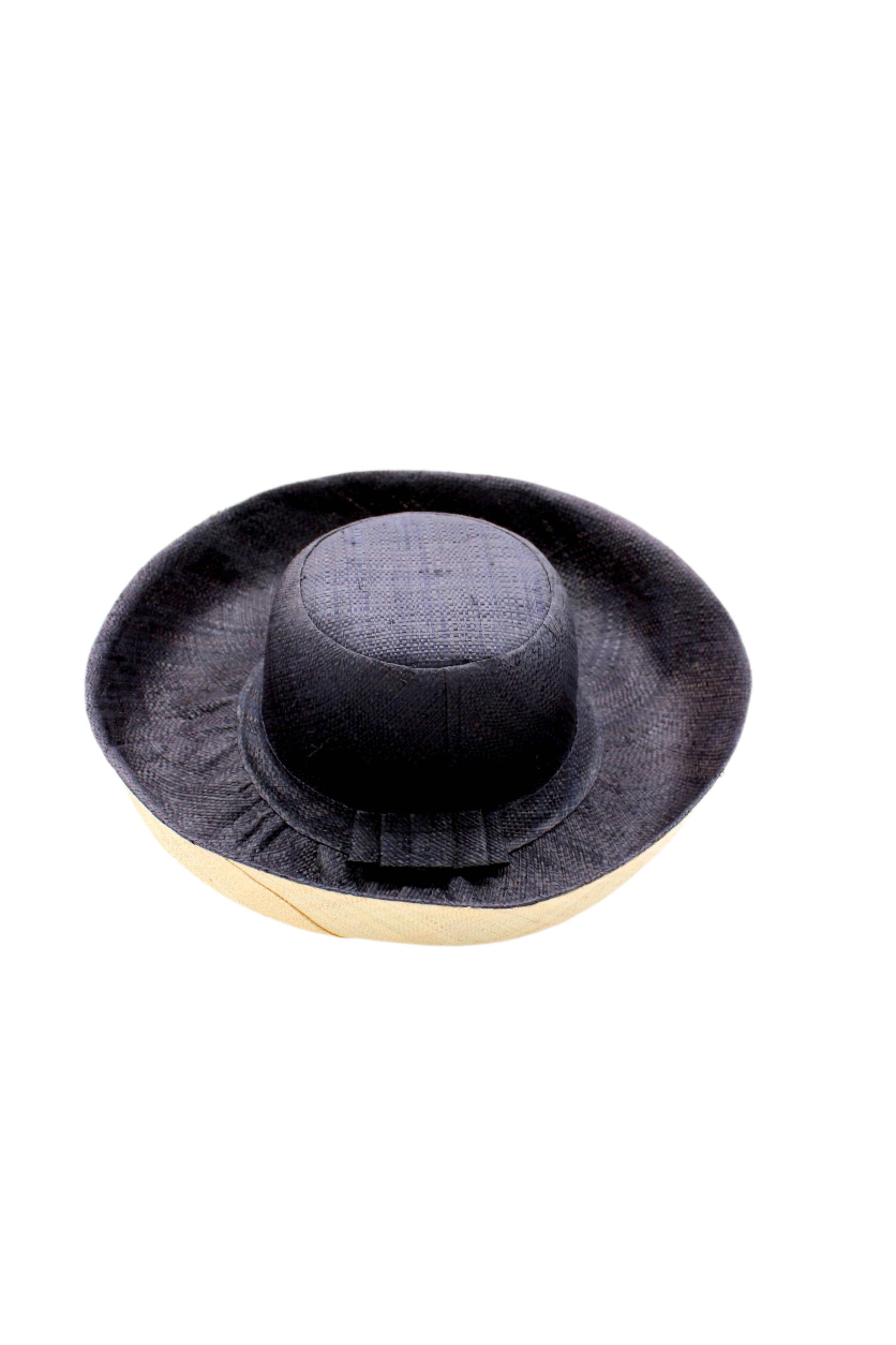 Monica 5" & 7" Wide Brim Two Tone Packable Straw Sun Hats: Denim Two Tone / 7" Brim