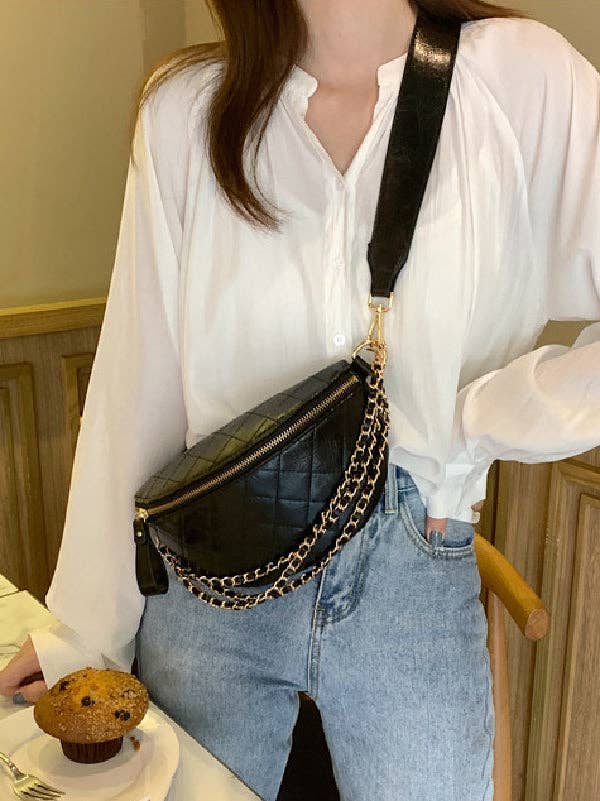 Cool Chic Chains Zipper Sling Bag: BLACK / FREE SIZE