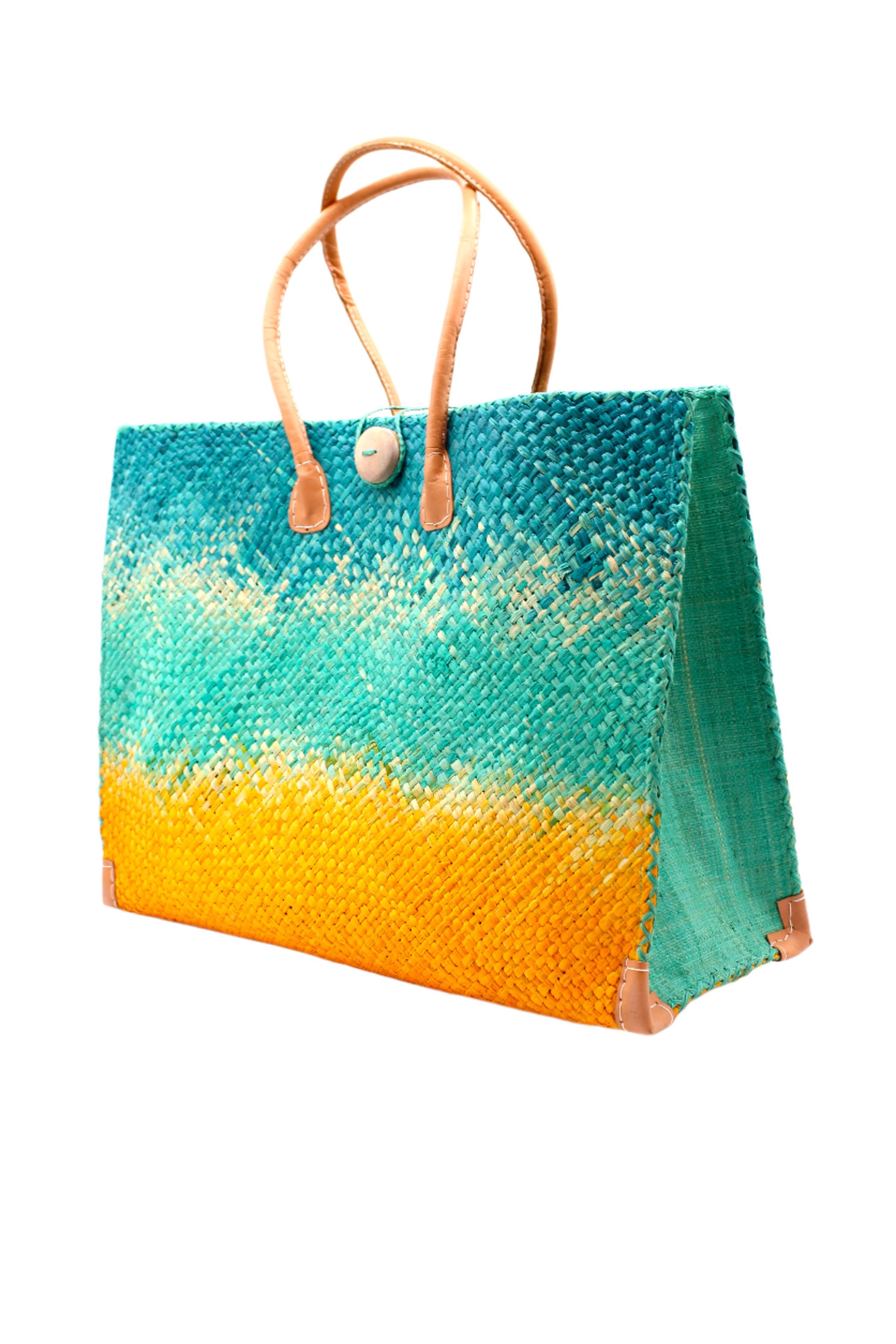 Zafran Holden Ombre Straw Beach Bag: Large / Coral & Fuschia