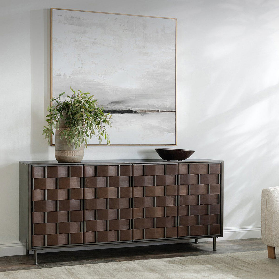 Komo - Leather/Metal 4 Doors Cabinet - Dark Brown