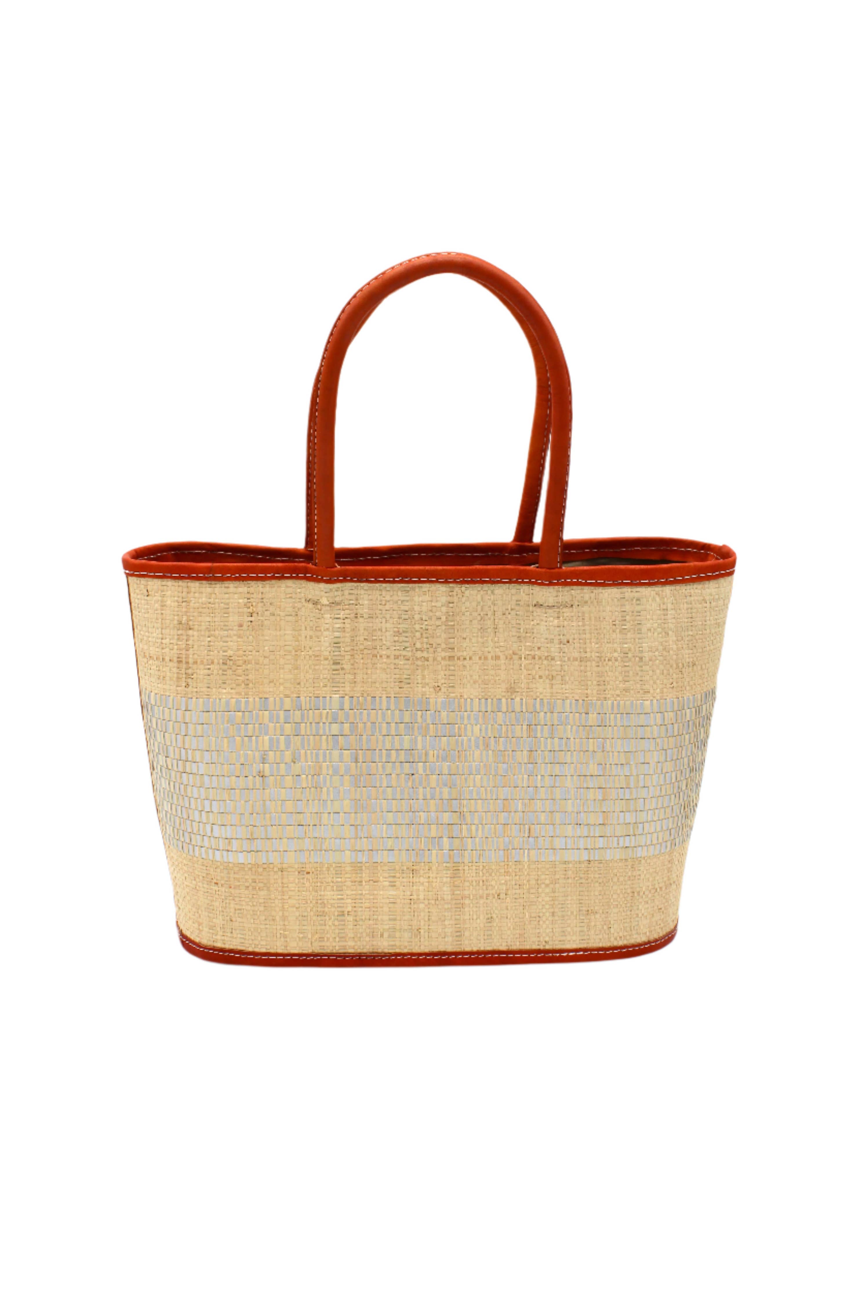 Wynwood Straw Tote Handbag with Metallic Detailing: Natural / Large