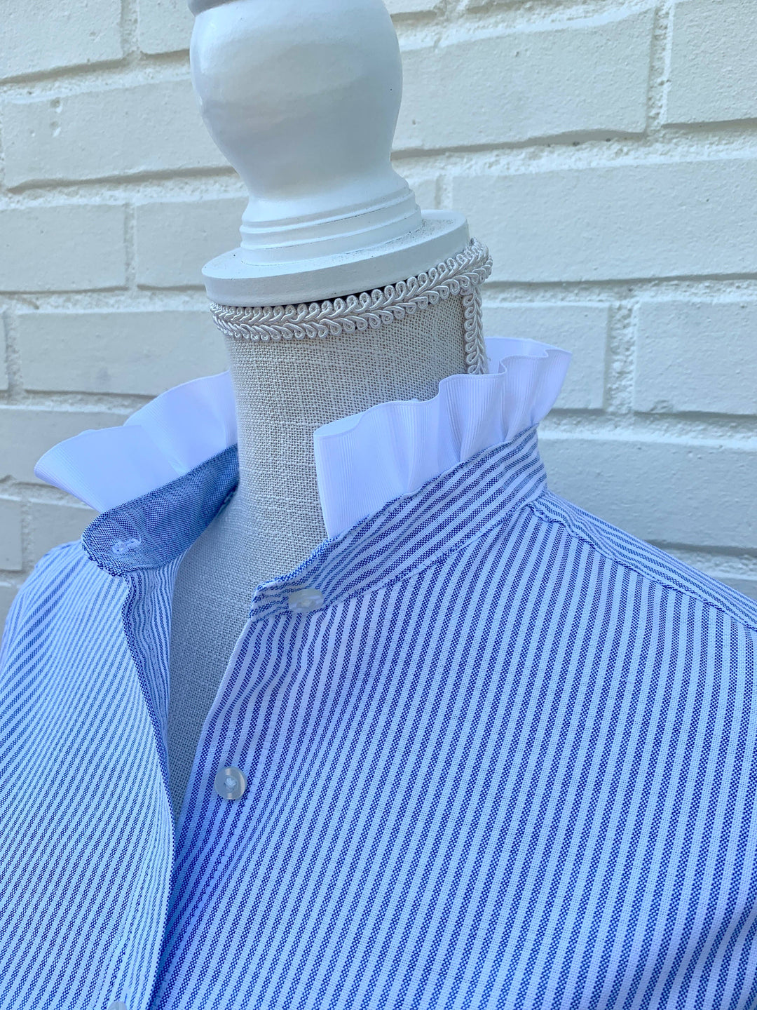 Scarlett Oxford Ribbon Trim 3/4 Sleeve- Blue: S