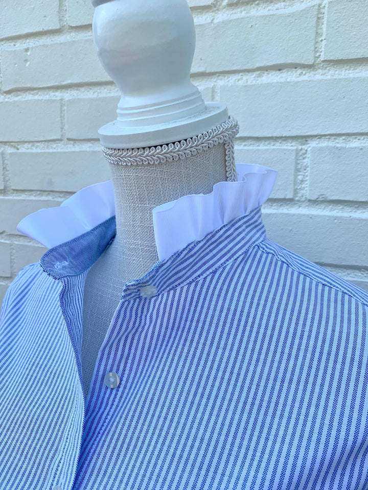 Scarlett Oxford Ribbon Trim 3/4 Sleeve- Blue: S