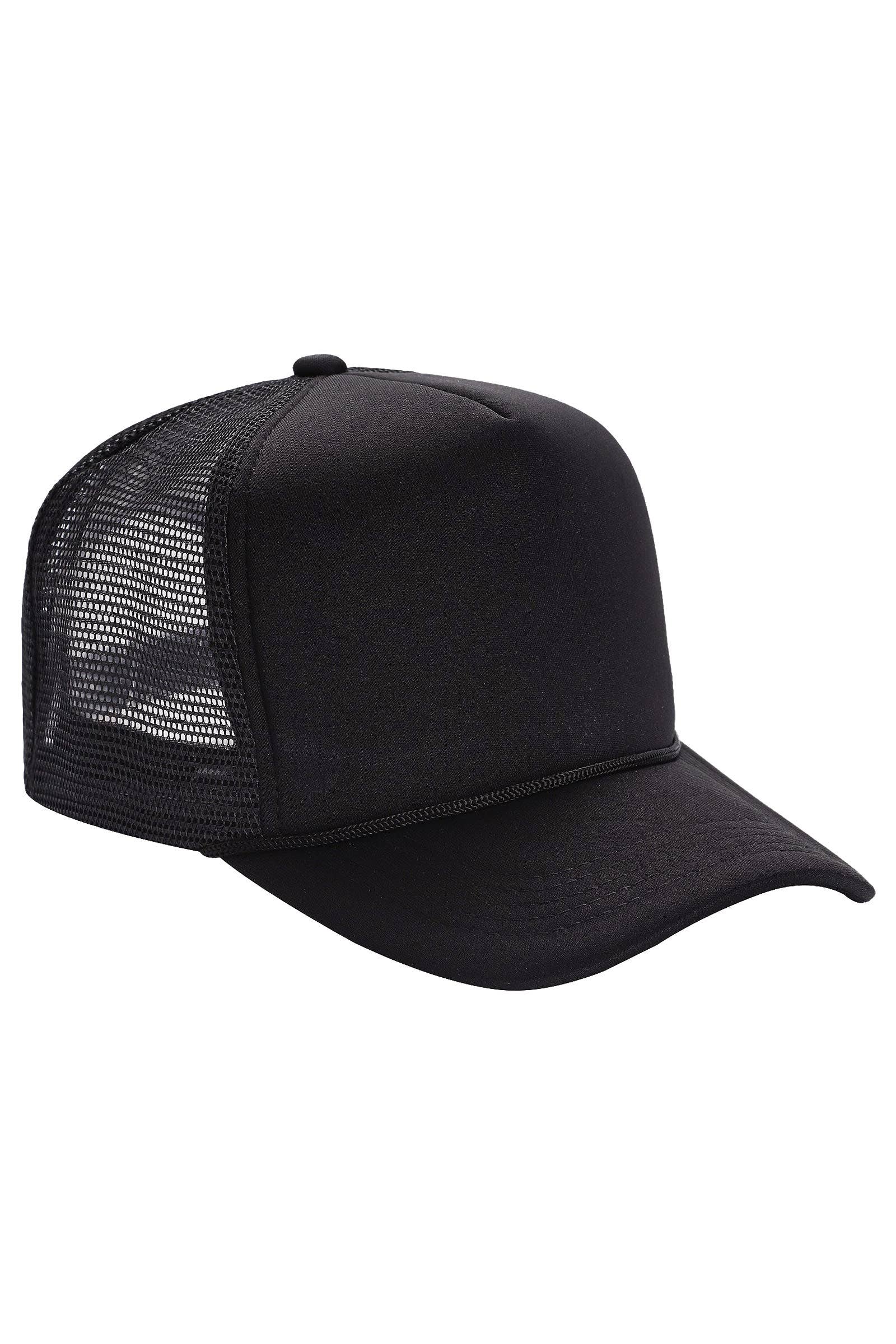 Solid Five Panel Foam Trucker Hat: BLACK / ONE SIZE