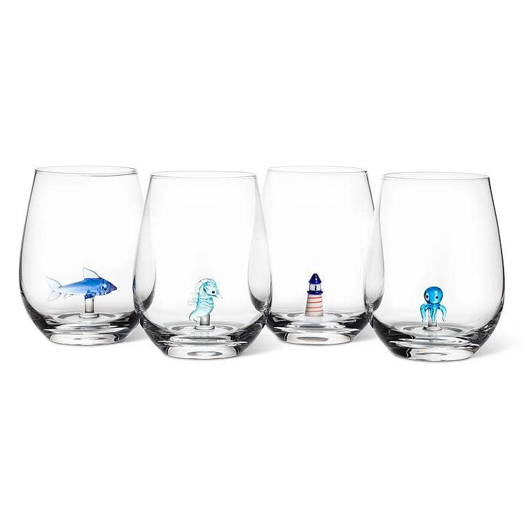Seahorse Icon Stemless Wine Glass-4.5"H(20oz)