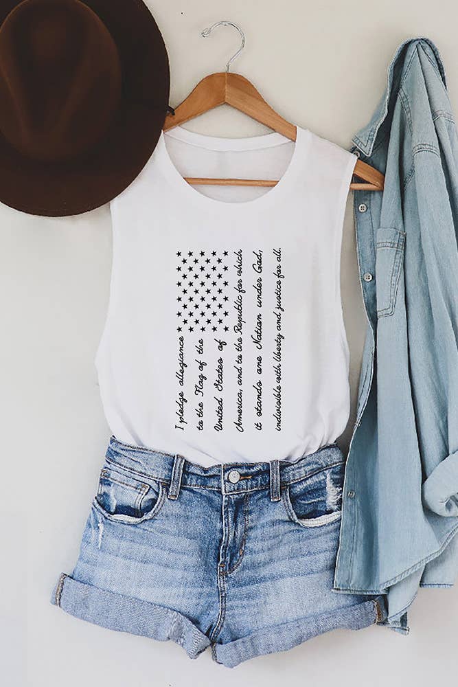 4th Of July Flag Graphic Tank Top STC125C192: White / M