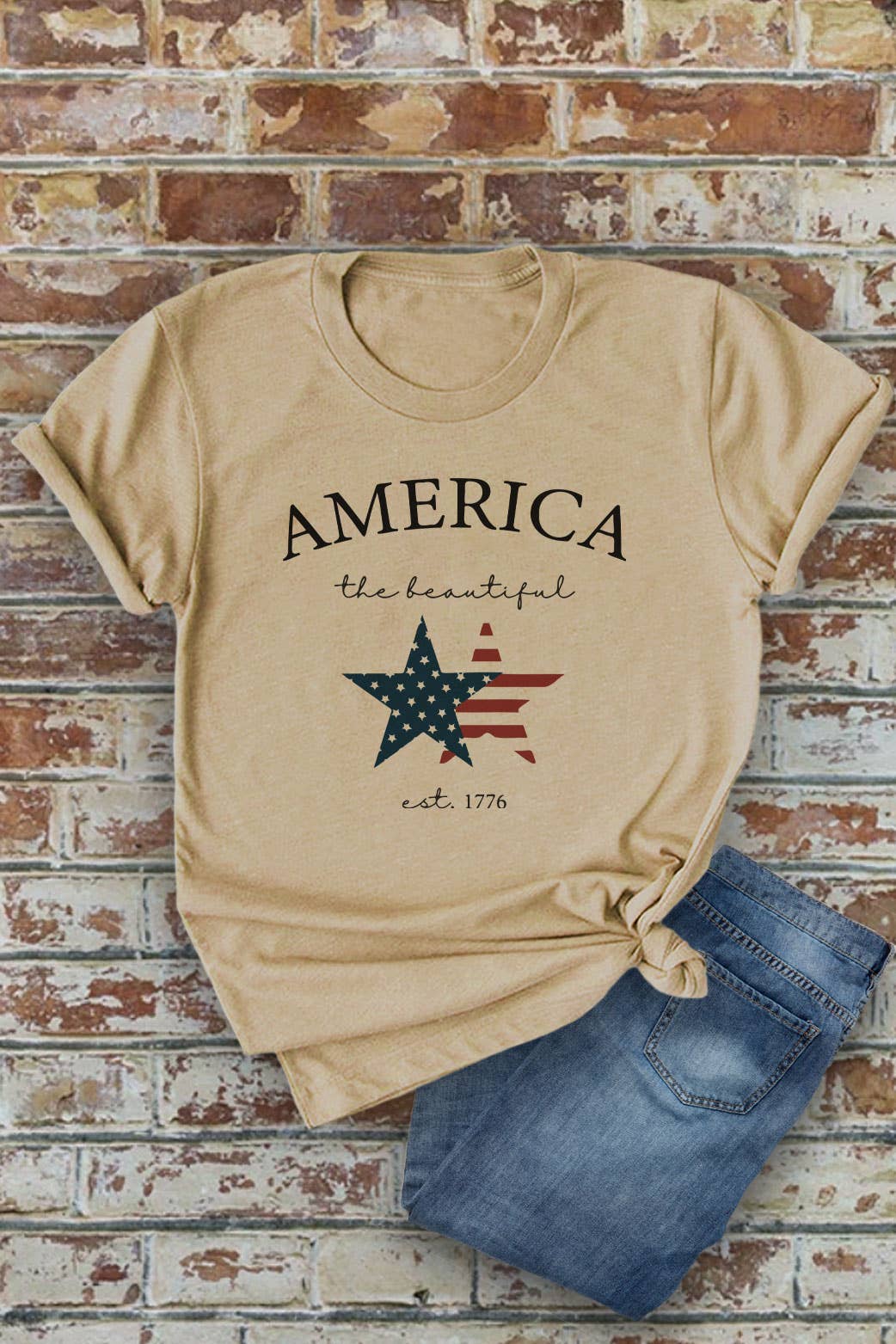 America The Beautiful, 4th of July, UNISEX Round Neck T-Shirt: L / Dusty Rose