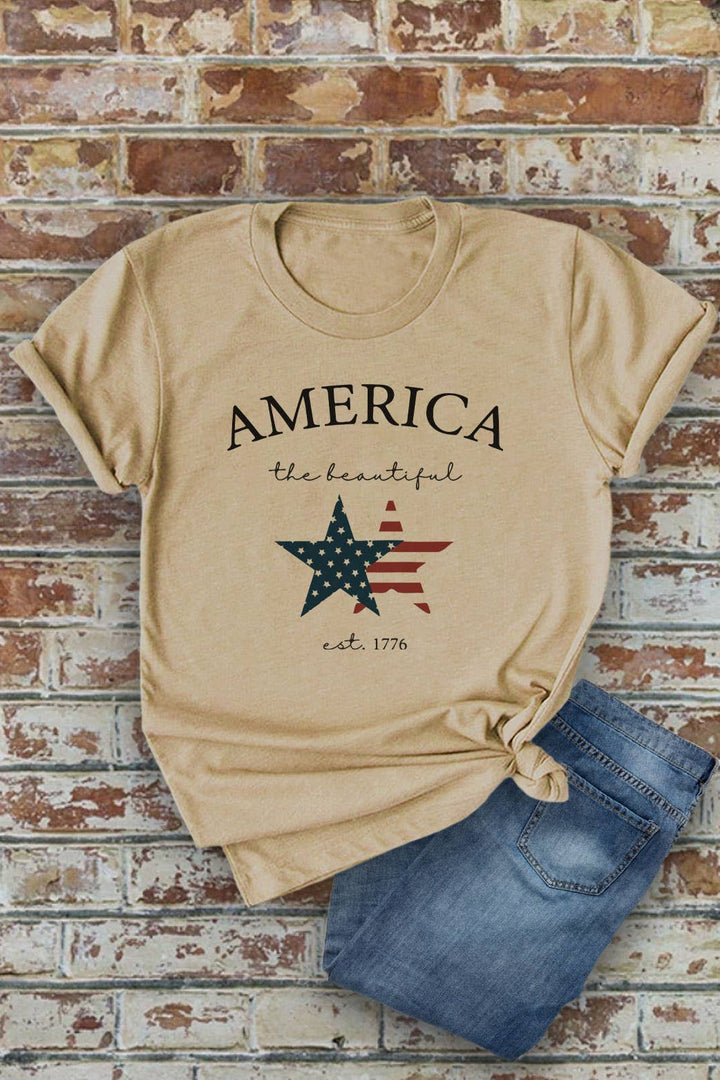 America The Beautiful, 4th of July, UNISEX Round Neck T-Shirt: L / Dusty Rose