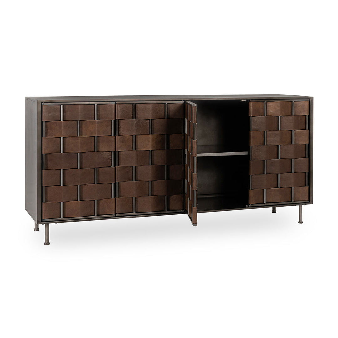 Komo - Leather/Metal 4 Doors Cabinet - Dark Brown