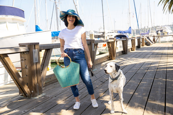 Sun Hats: Colored Stripes Packable 5" & 7" Brim Raffia Straw: 5" Brim / Carmalita Stripes