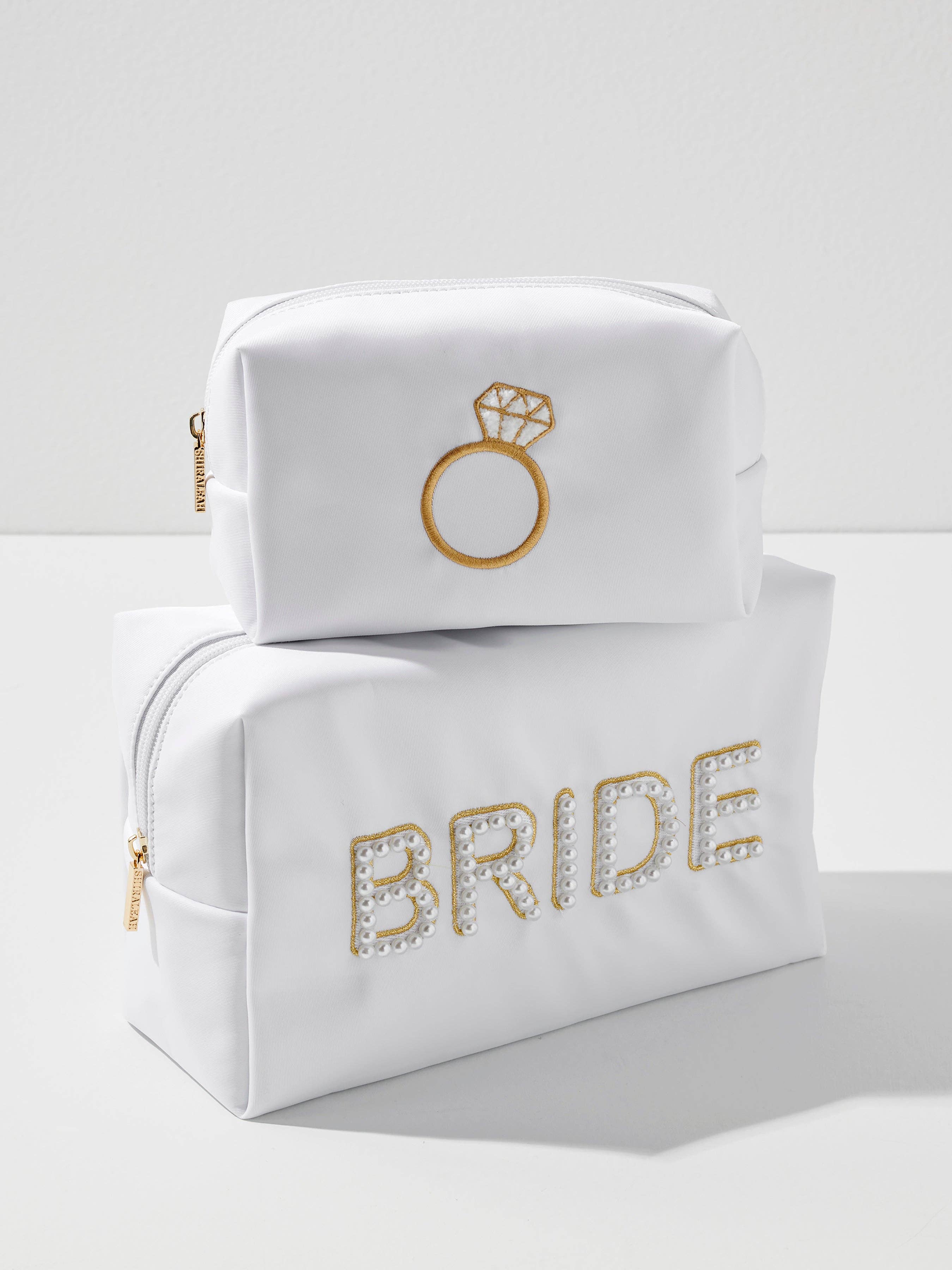 PEARL "BRIDE" LARGE ZIP POUCH, WHITE