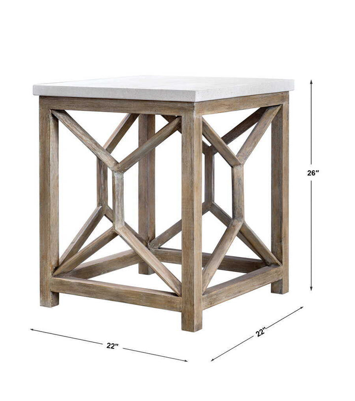 Catali - Stone End Table - White & Light Brown