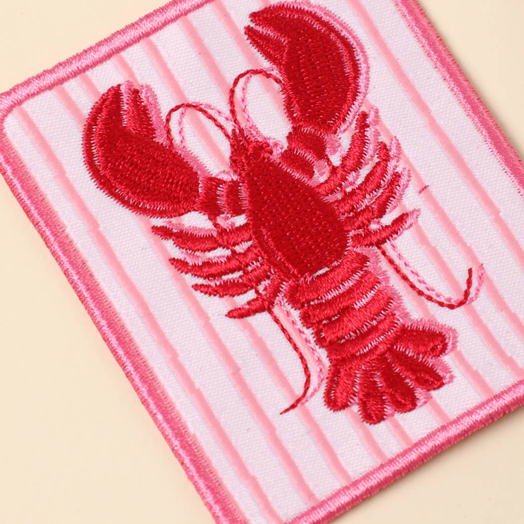 Pink Lobster Embroidered Heat Press Style Patch