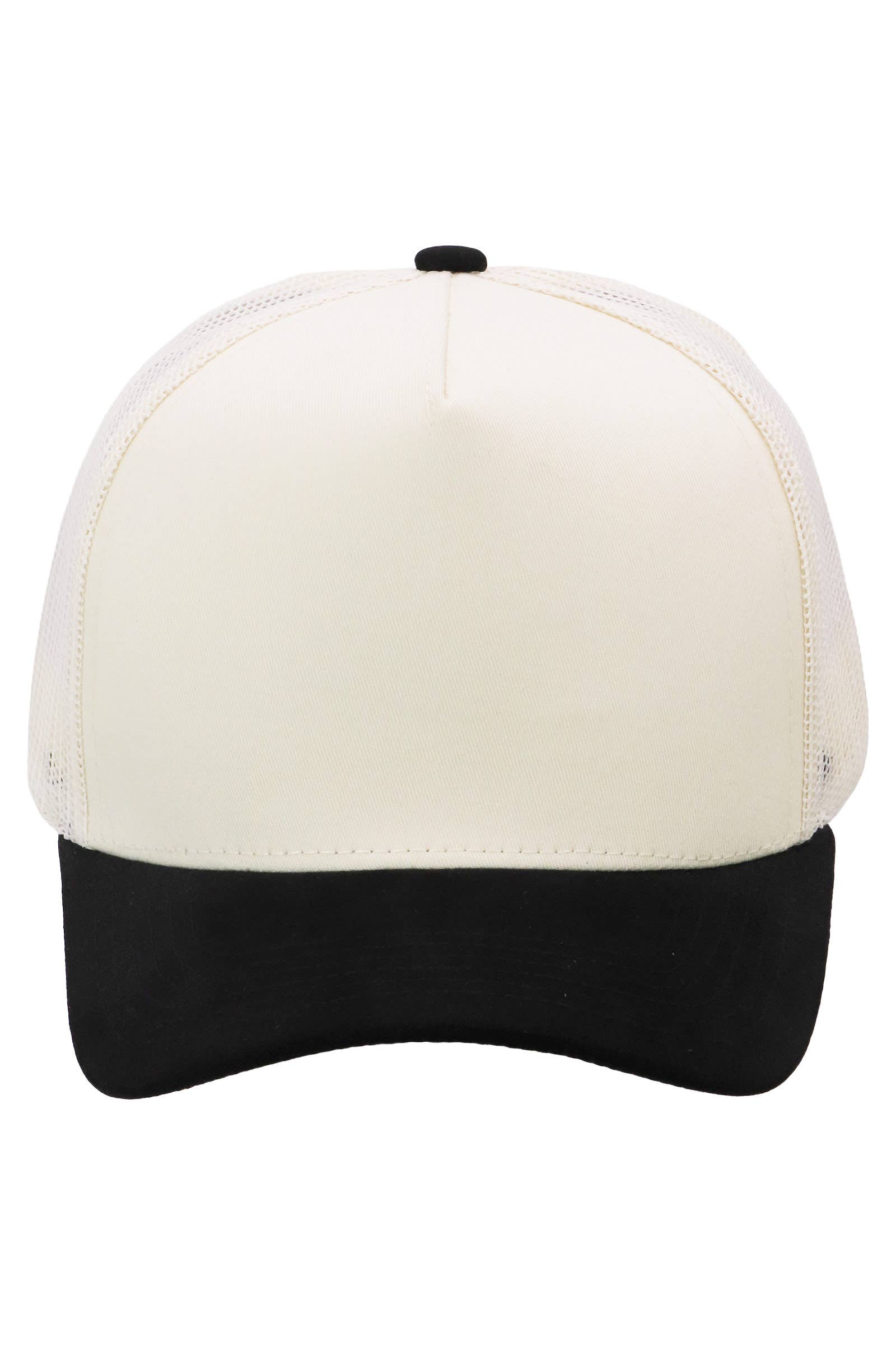 Vegan Suede 5 Panel Snap Back Trucker Hat: BEIGE/BLACK / ONE SIZE