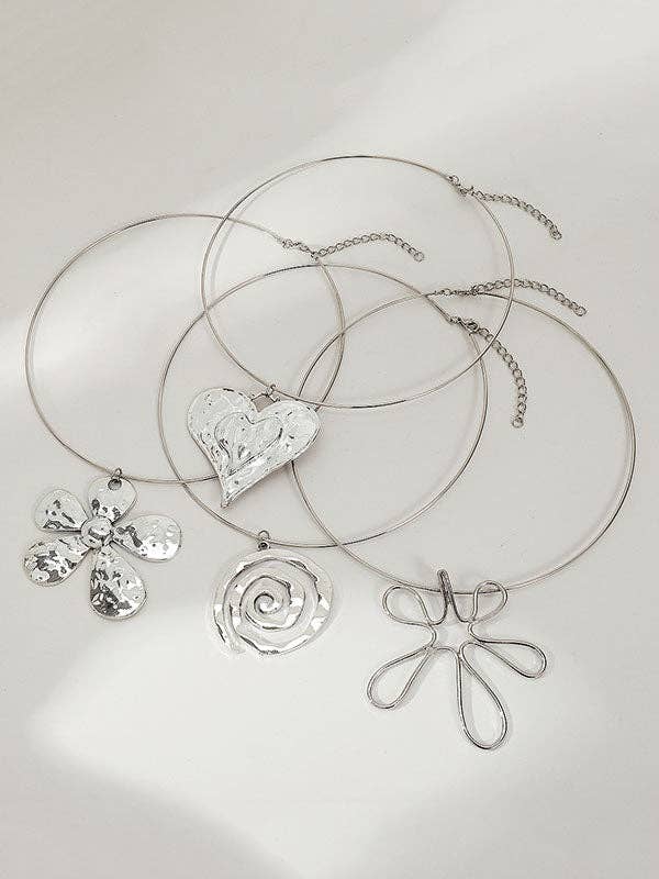 Heart Shape Necklaces Accessories: SILVER / One_size