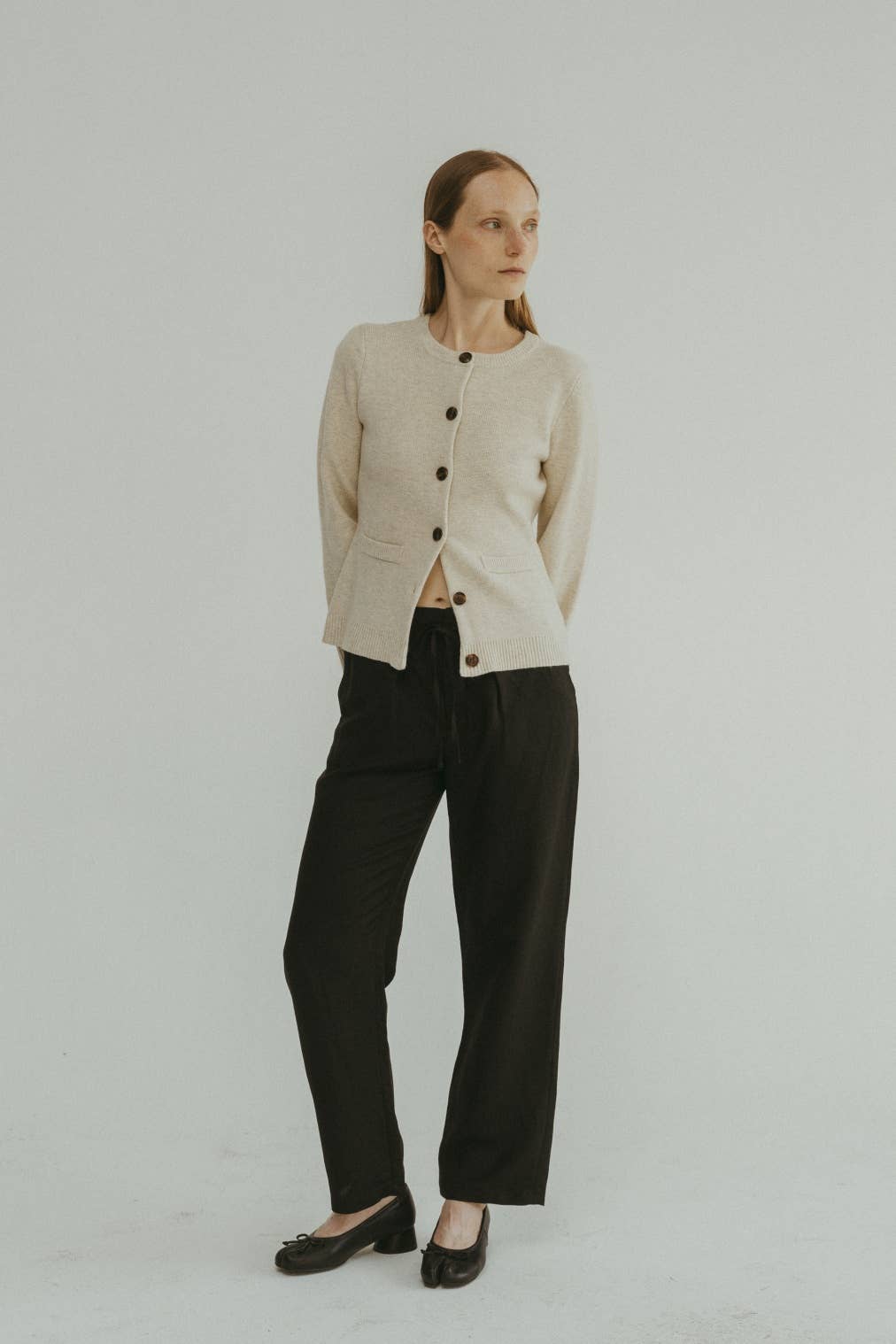 The Tyler Cardigan | Bell Sleeve Buttoned Cardigan: CHESTNUT BROWN / LARGE