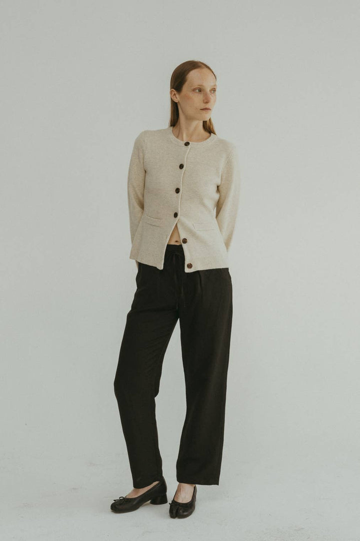 The Tyler Cardigan | Bell Sleeve Buttoned Cardigan: CHESTNUT BROWN / LARGE