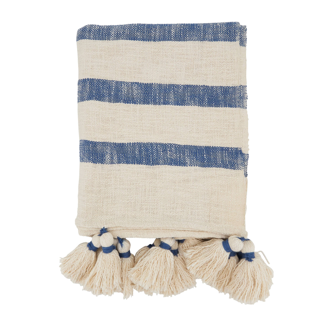 Stripe Tassel Throw: Blue / 50"x60"