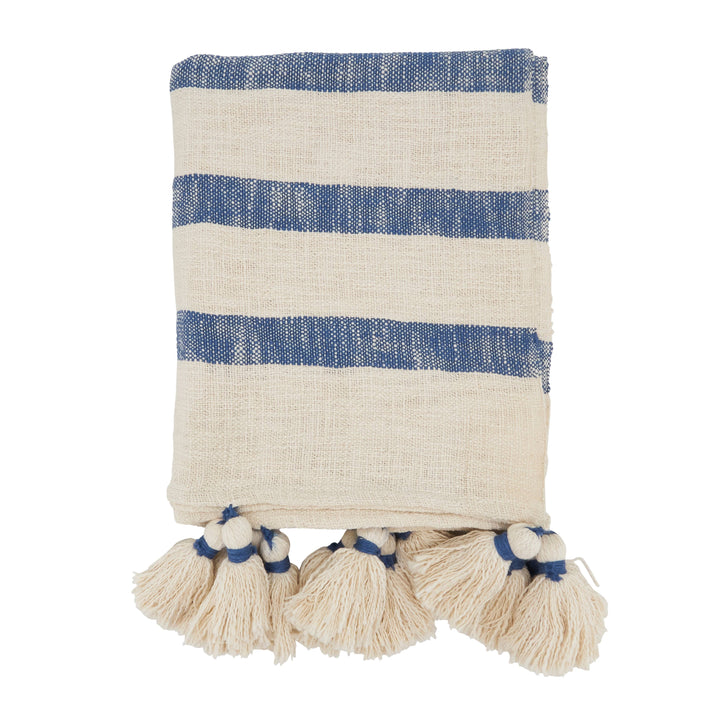 Stripe Tassel Throw: Blue / 50"x60"