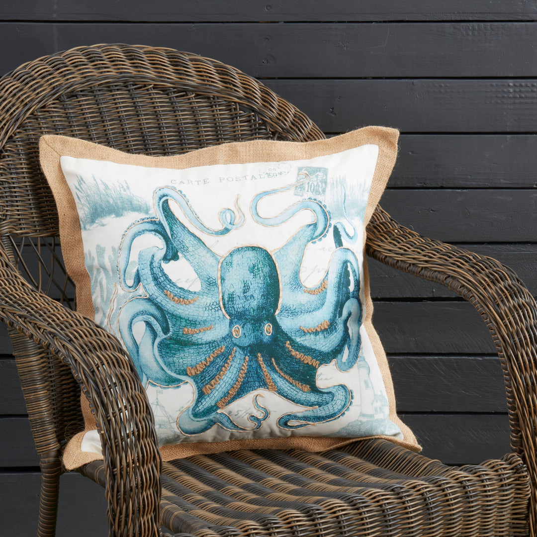 Vibrant Outdoor Octopus Pillow: Navy Blue / Cover Only / 18"