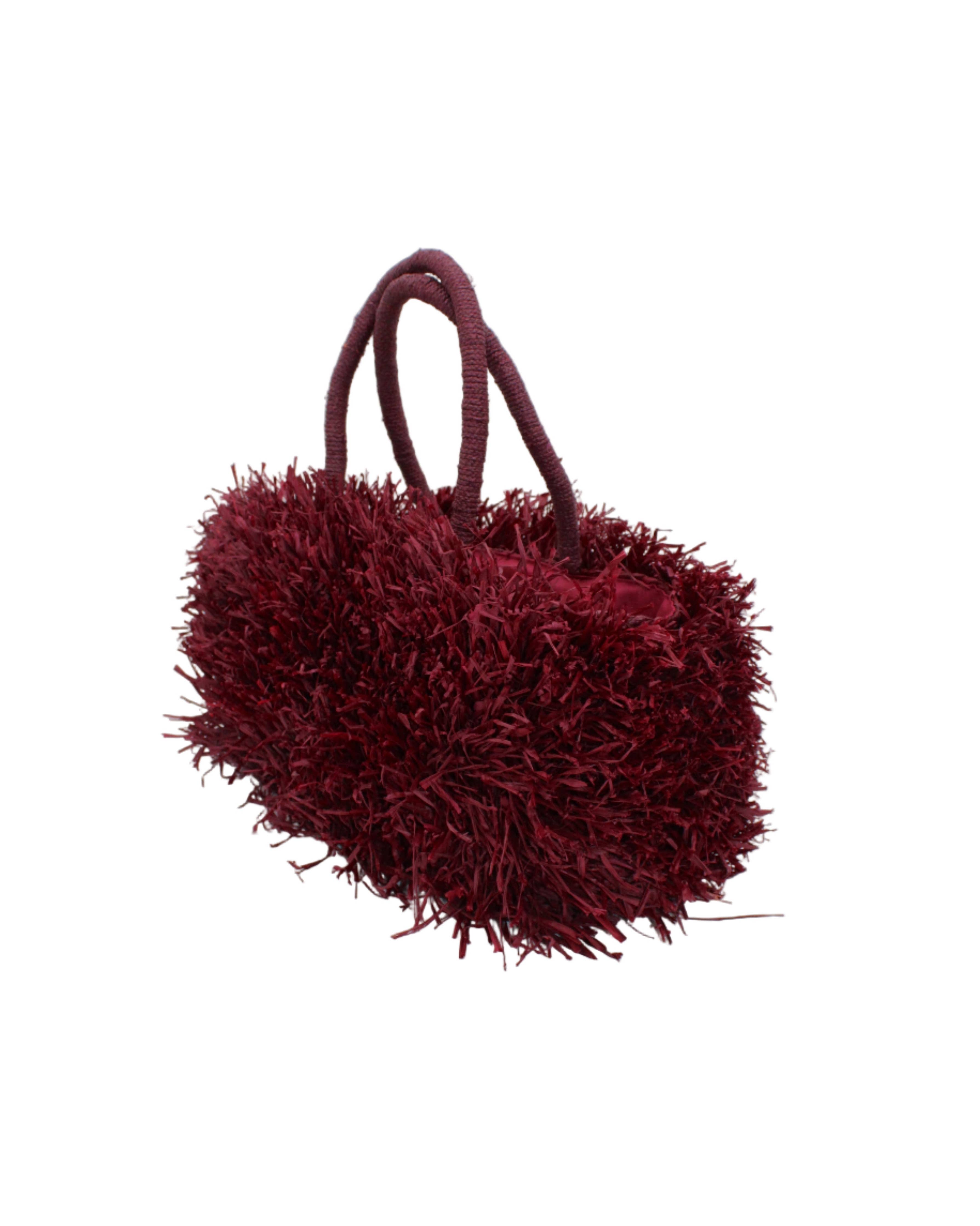 Calypso Pompom Pouf Crochet Straw Basket Handbag: Natural