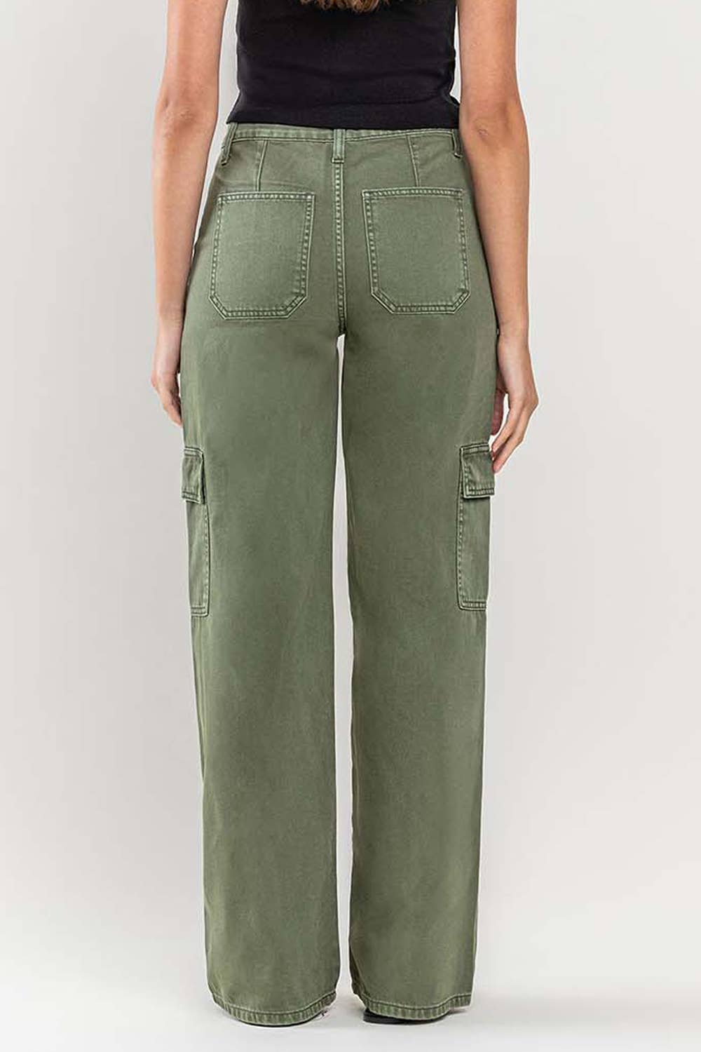 HIGH RISE UTILITY CARGO WIDE JEANS T5823TY: THYME / 27