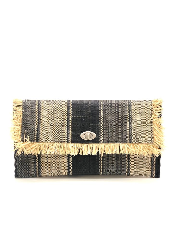 Sophie Straw Envelope Clutch Purse with Raw Fringe Trim Edge: Carmalita