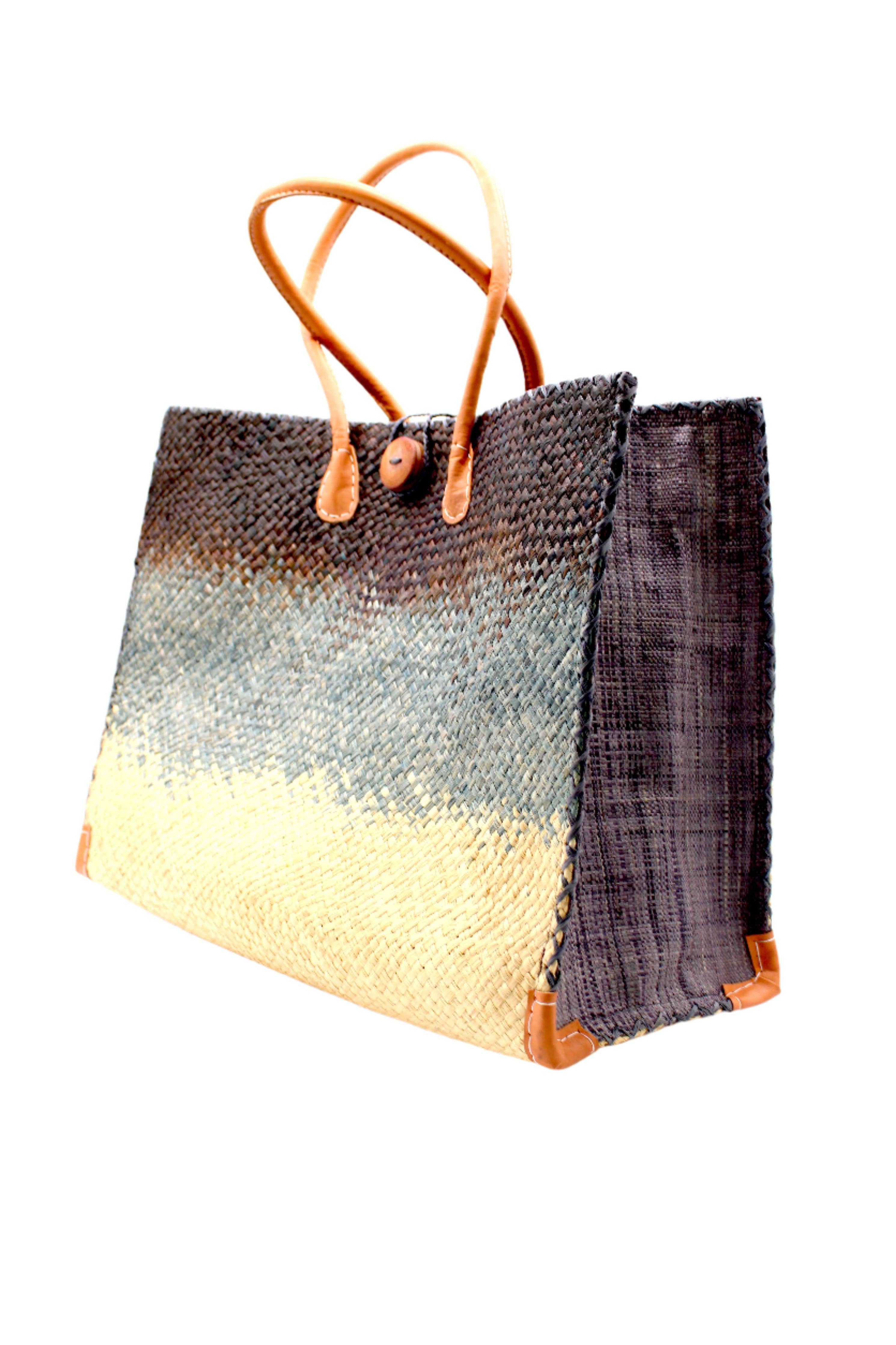 Zafran Holden Ombre Straw Beach Bag: Large / Denim & Dusk