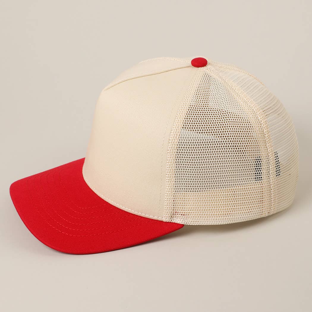 Solid Two-Tone Cotton Trucker Hat with Mesh Back