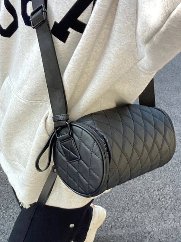 Rhombic Solid Color Split-Joint Zipper Shoulder Bags Crossbody Bags: BLACK / One_size