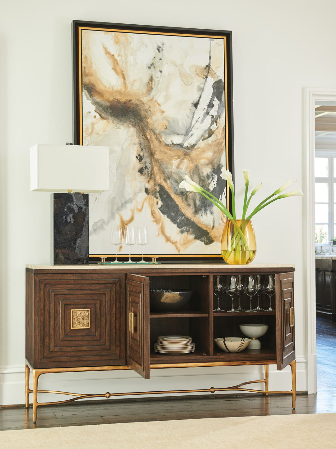 Silverado - Tiburon Sideboard With Stone Top - Dark Brown