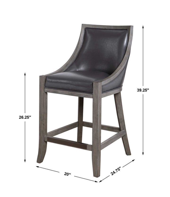 Elowen - Leather Counter Stool - Black