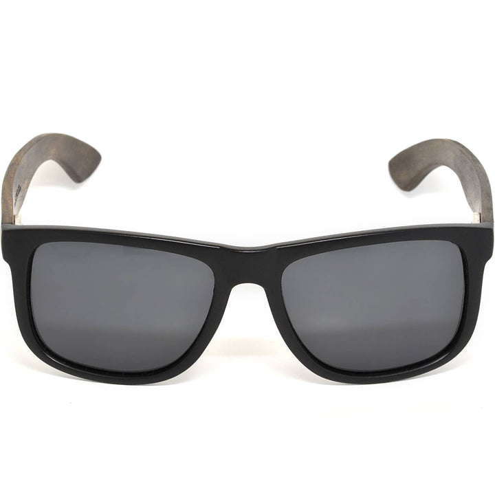 Square Ebony Wood Sunglasses with Black Polarized Lenses