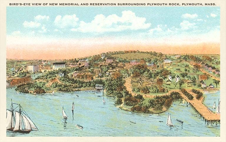 MA-108 Aerial View of Plymouth, Mass. - Vintage Image, Postcard