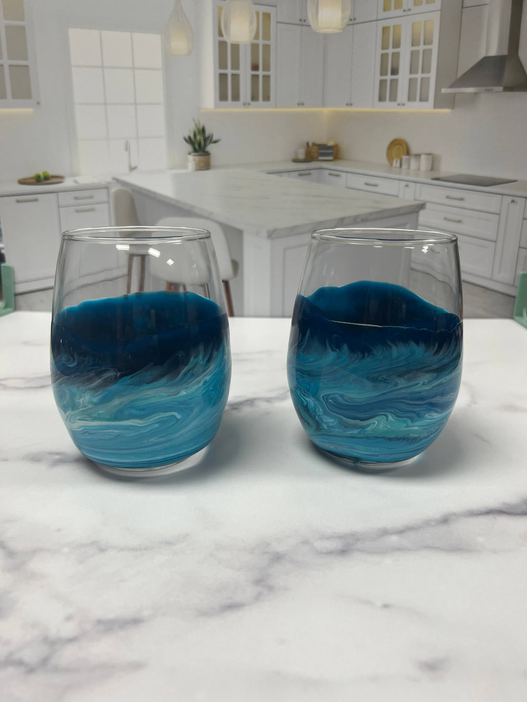 Nikita Stemless Wine Glasses: Deep blue
