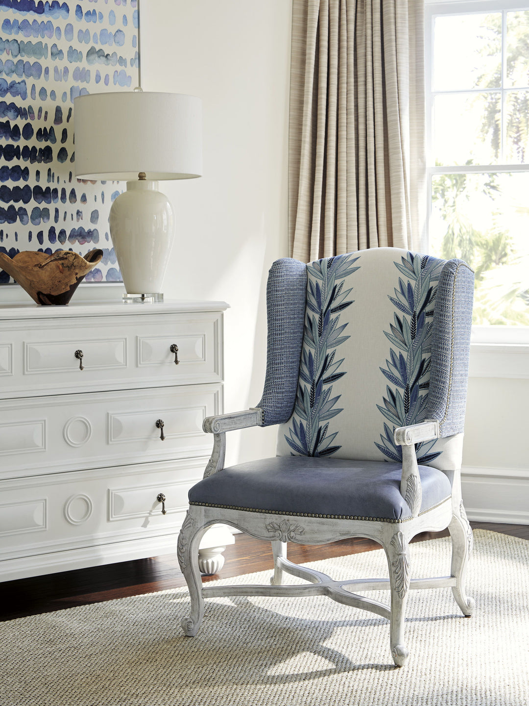 Barclay Butera Upholstery - Patras Leather Chair - Blue / White