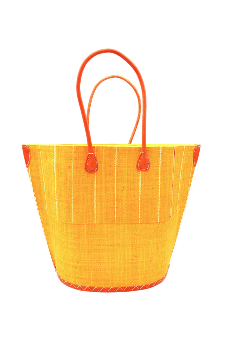 Santa Cruz Two Tone Pinstripes Large Straw Tote Bag: Coral